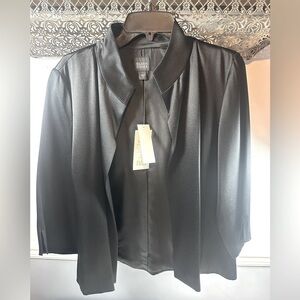 Eileen Fisher Black Silk Stand Up Collar Jacket Medium